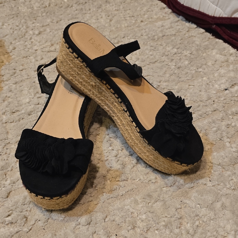 Elegant Black Espadrille Wedge Sandals